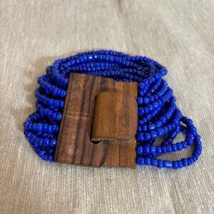 BRACELET Elasticized Beads  Wood Clasp Closure Bohemian Style